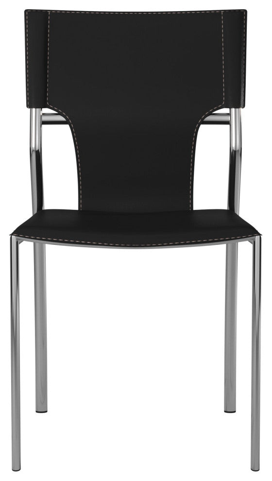 Leather Dining Chair With Chrome Legs Set of 4, Black