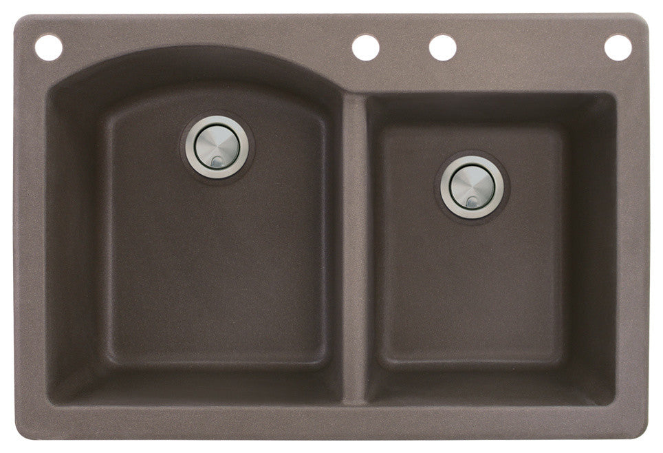 Aversa 33" silQ Granite Double Bowl Kitchen Sink with 4 Holes in Espresso