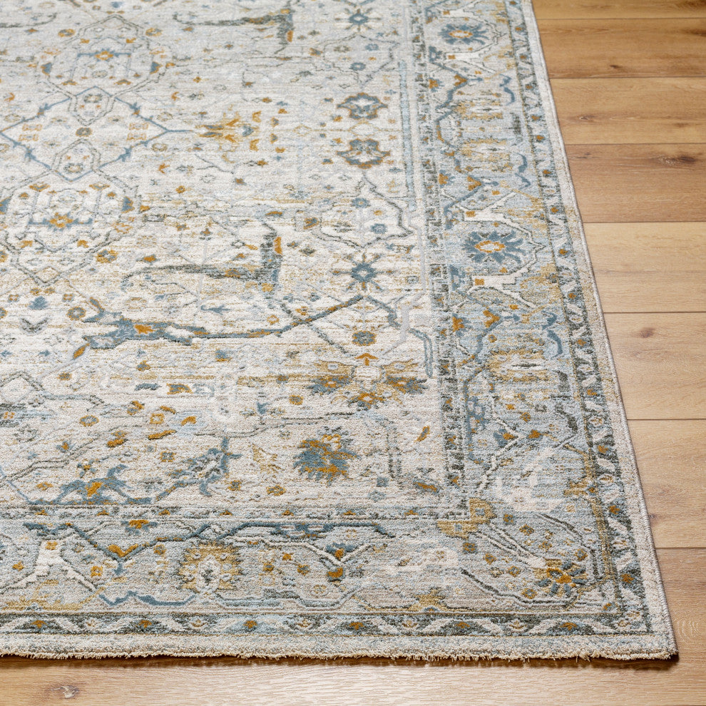 Surya Dresden DRE-2309 Machine Woven Area Rug, Taupe, Off-White, Dusty Sage, Deep Teal, Olive, Light Gray, 6'7" X 9'6"