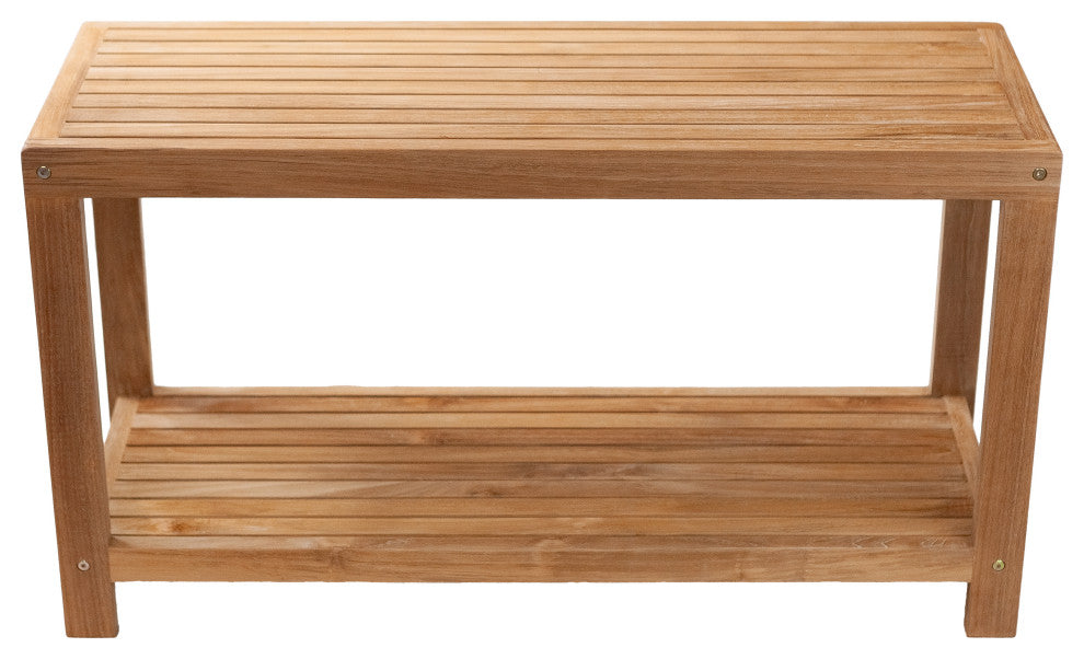 Nordic Style Natural Teak Spa Bench with Shelf, 35"