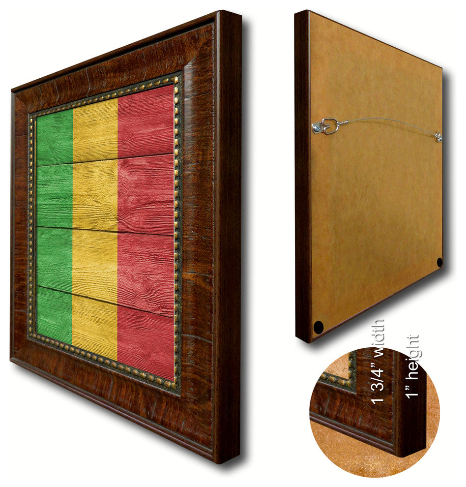 Mali Country Textured Flag Print With Brown Gold Frame, 15"X21"