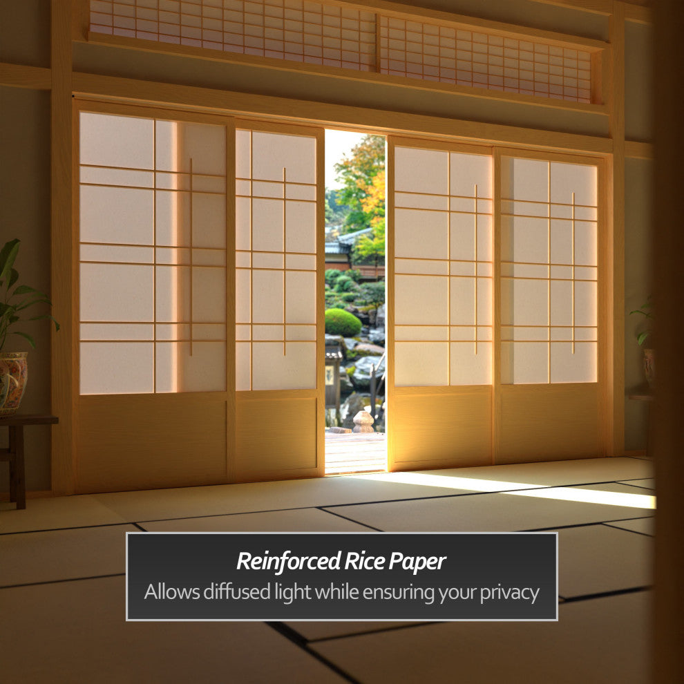 7' Tall Eudes Shoji Sliding Door Kit, Double, Sided, Natural