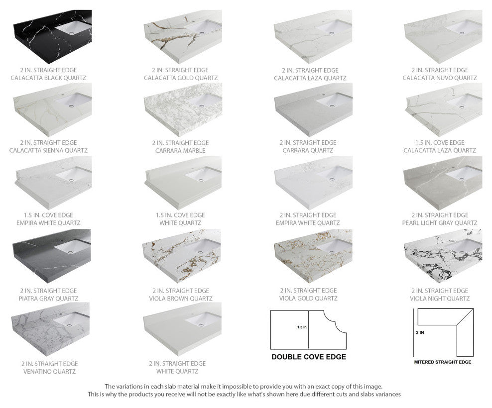 Aberdeen 36 Center Sink Bath Vanity in White 2" Venatino Quartz