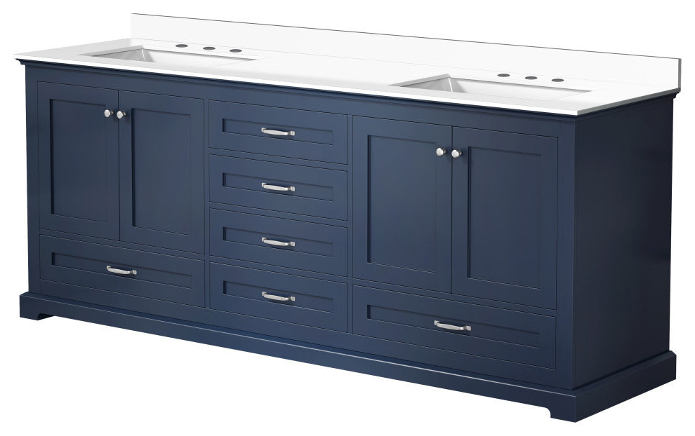 Dukes 80" Navy Blue Double Square Sink Vanity with Quartz Top, No Mirror