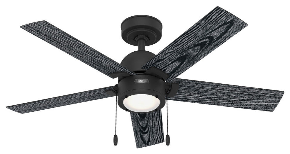 Erling Ceiling Fan, LED Light Kit and Pull Chain, Matte Black, 44"