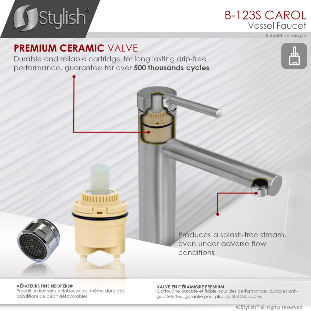 STYLISH Single Handle Bathroom Vessel Sink Faucet Brushed Stainless Steel Finish
