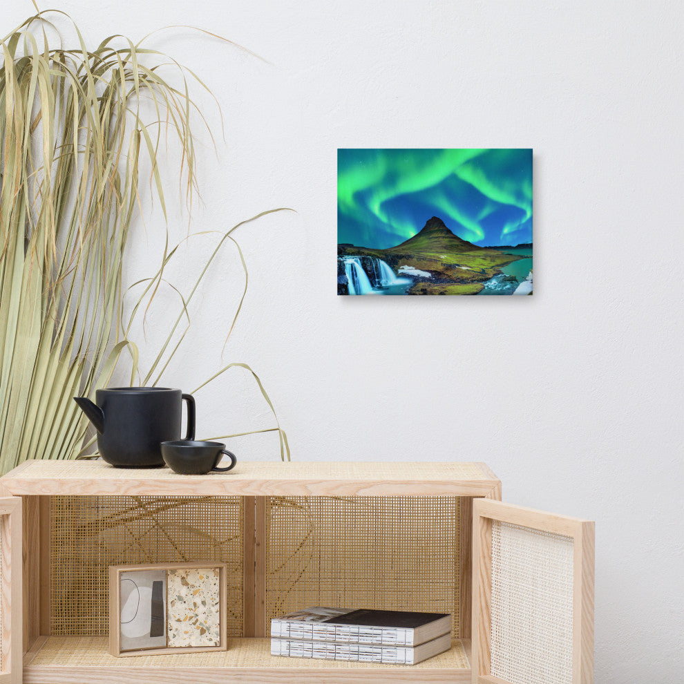 Winter Mountain Northern Lights Landscape Photo Canvas Wall Art Prints, 12" X 16"