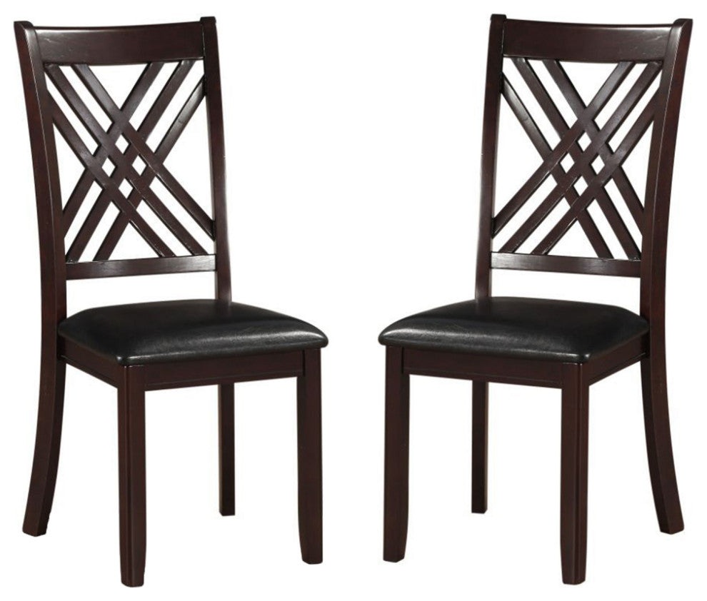 Set of 2 PU Upholstered Side Chair, Black/Espresso Finish