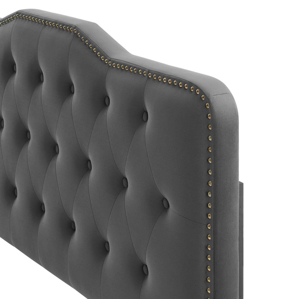 Tufted Headboard, Twin Size, Velvet, Dark Gray, Modern Contemporary