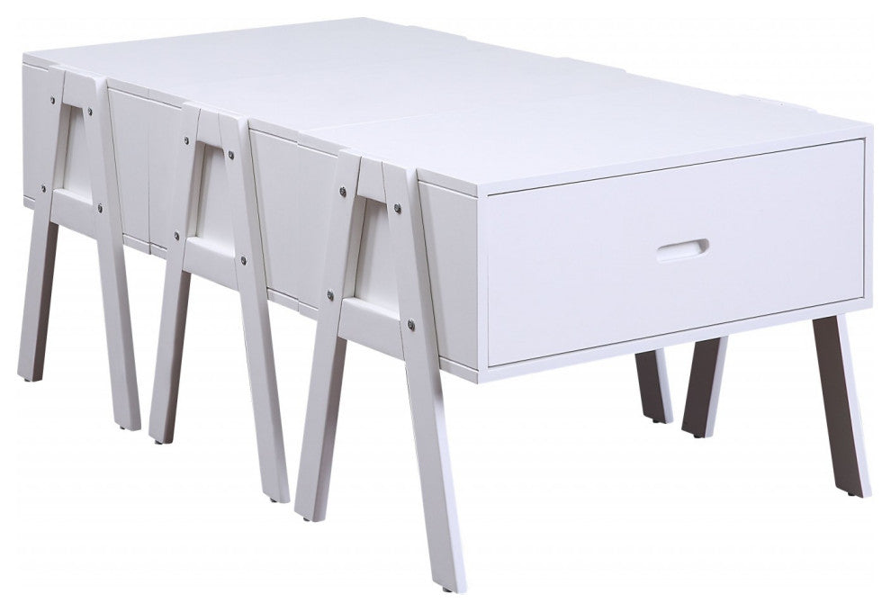 HomeRoots Sleek White Rectangular Convertible Coffee Table