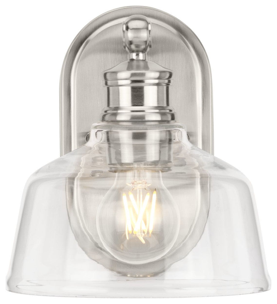 Singleton 1-Light 7.62" Brushed Nickel Vanity Light With Clear Glass Shade