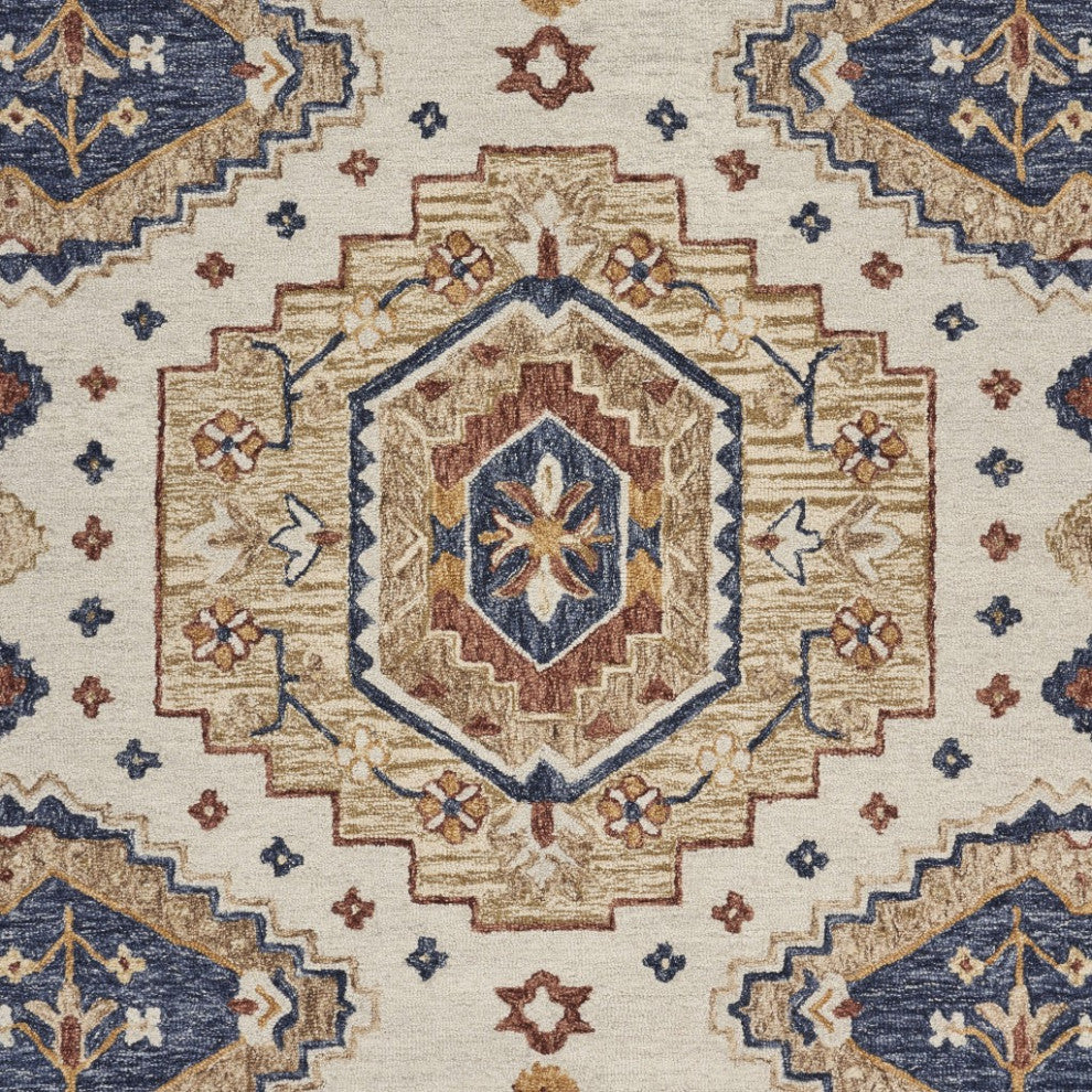 5" x 7' Gold and Blue Boho Chic Area Rug
