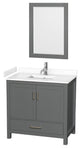 36"SGL Bathroom Vanity Dark Gray, White Cult. Marble Countertop, Sink, 24"Mirror