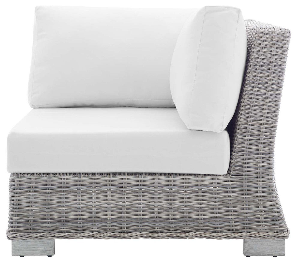 Sofa Corner Chair, Sunbrella, Rattan, Wicker, Gray White, Modern, Outdoor