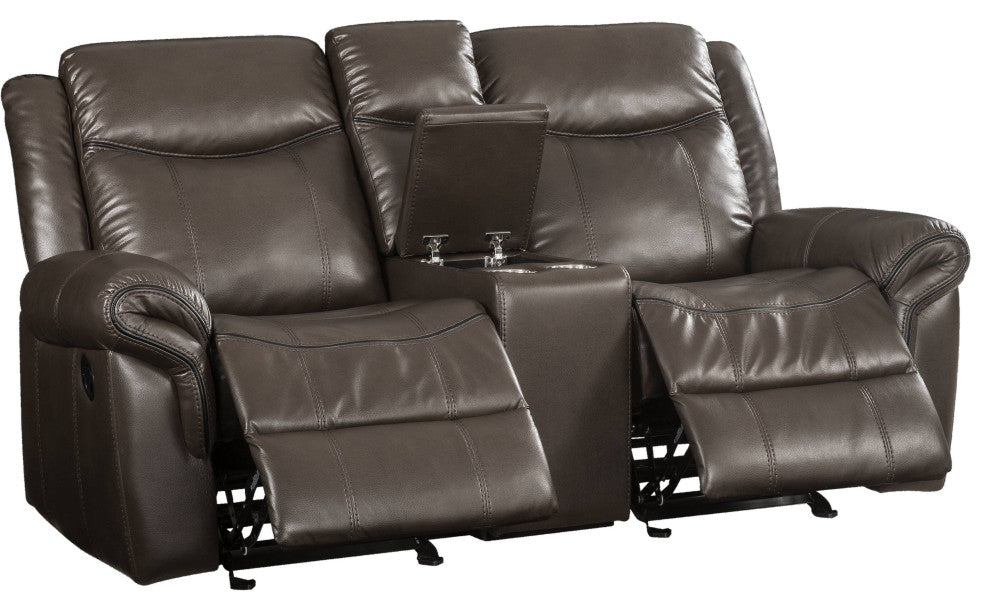 ACME Lydia Motion Loveseat WithConsole, Brown Leather Aire