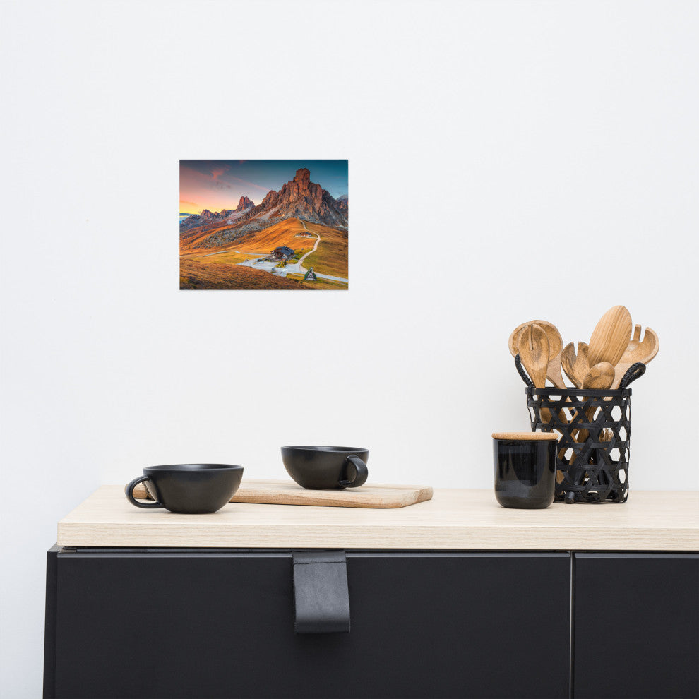Sunset at Alpine Mountain Pass Rural Landscape Photo Wall Art Print, 8" X 10"