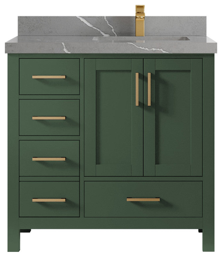Malibu 36 Right Offset Bath Vanity in Lafayette Green 2" Piatra Gray