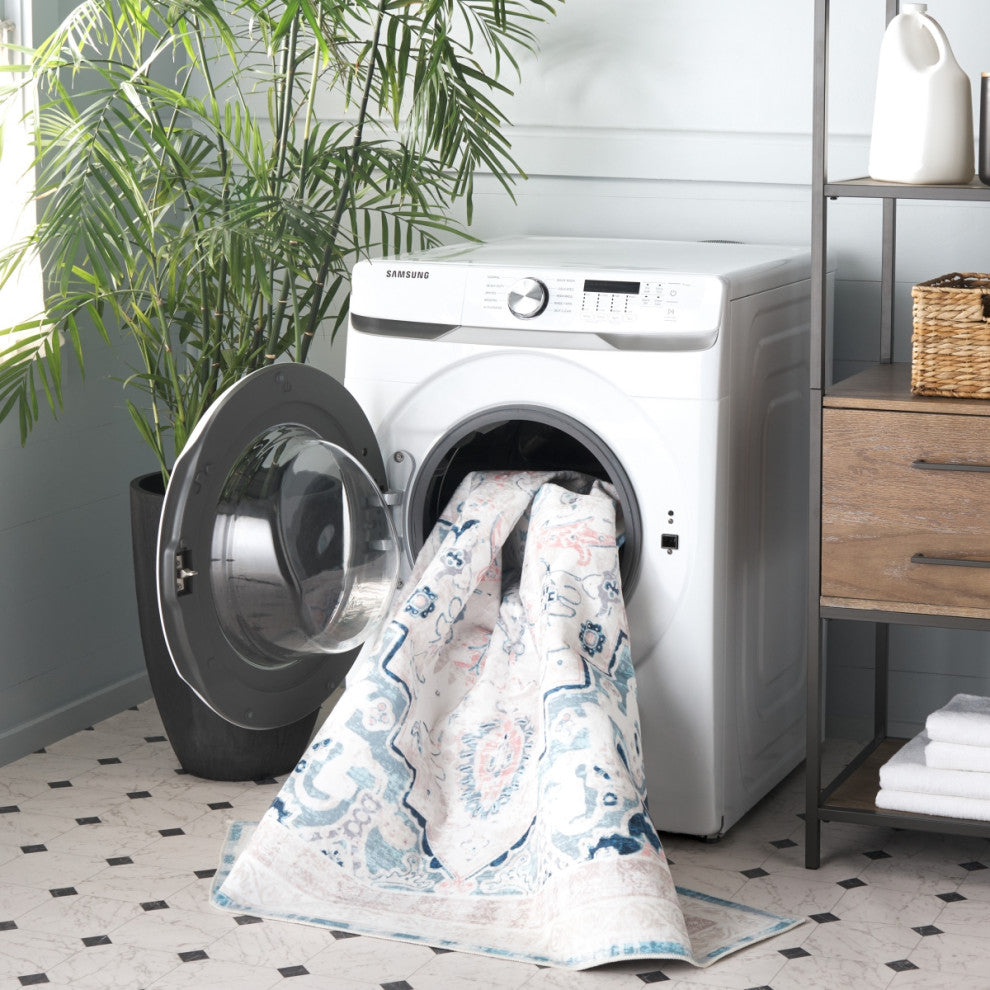 Safavieh Arizona Machine-Washable Collection ARZ324 Rug, Ivory/Aqua, 6'x9'