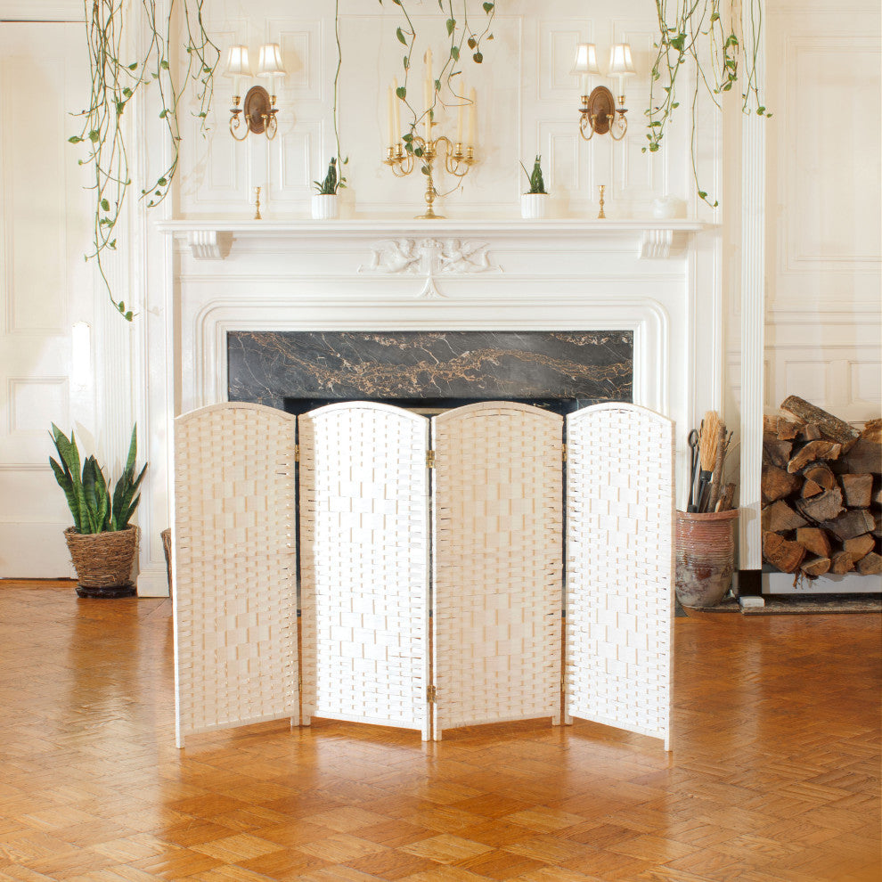 3 ft. Short Diamond Weave Fiber Room Divider White 4 Panel