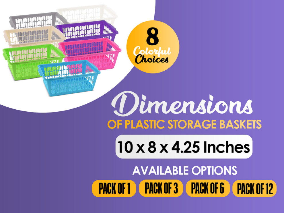 Small Plastic Storage Organizing Basket, Pack of 6, 32-1188-6, Pink