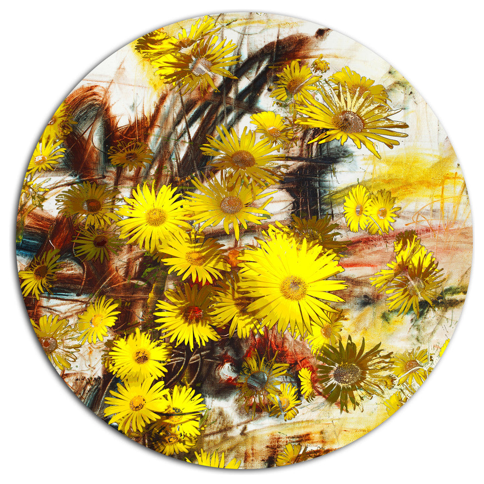 Yellow Flowers Watercolor Illustration, Floral Round Wall Art, 38"
