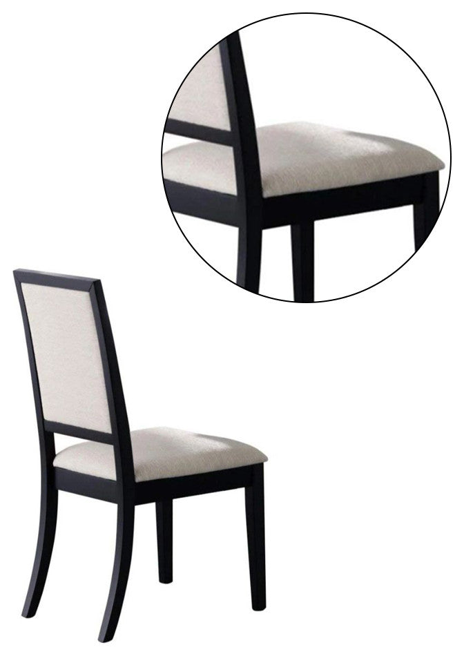 Set of 2 Upholstered Dining Side Chairs Black and Cream