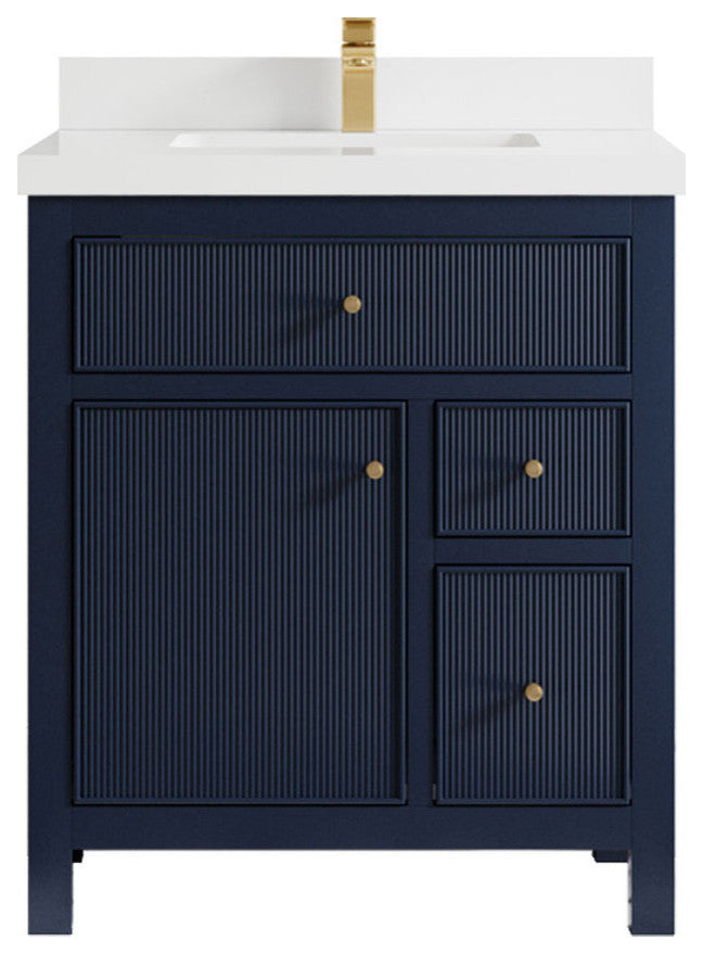 Sonoma 30 Single Sink Reeded Bath Vanity in Hale Navy Blue 2" White Quartz