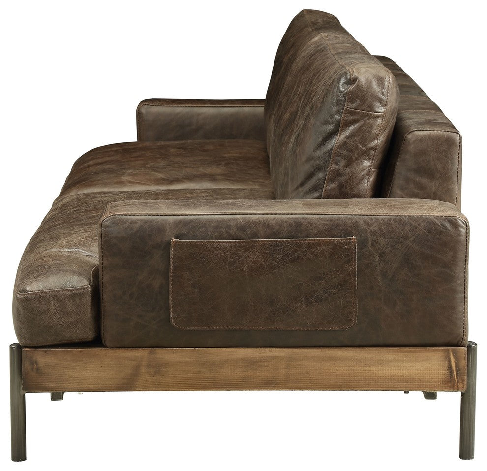 ACME Silchester Leather Sofa in Oak and Distress Chocolate