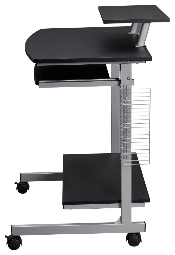 Techni Mobili Wood & Steel Compact Computer Cart with Storage in Graphite Gray