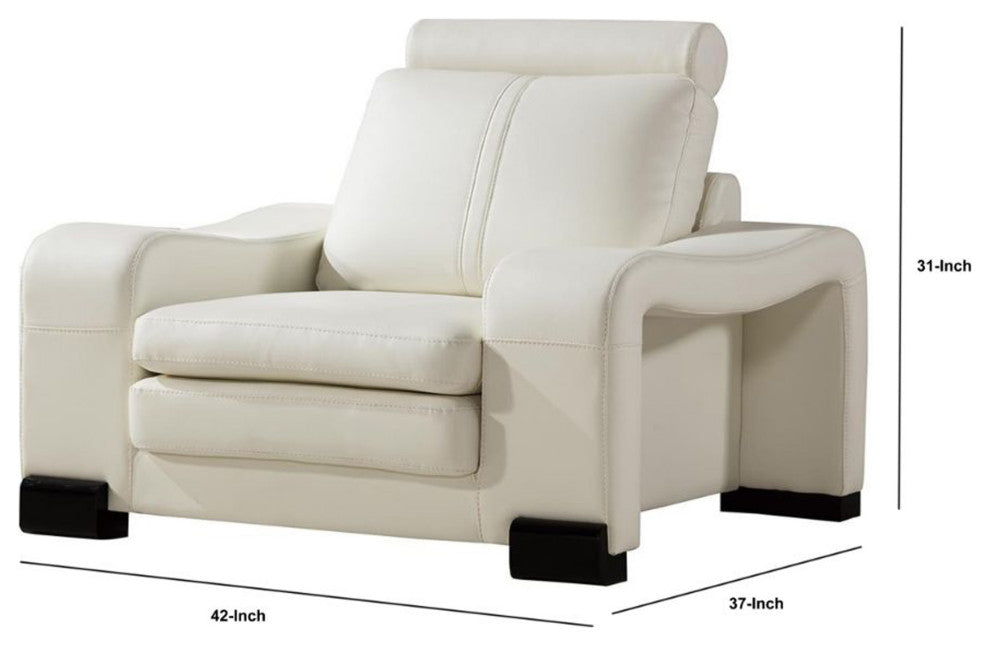 Benzara BM194467 Faux Leather Upholstered Wooden Sofa Chair/Ottoman Set, White