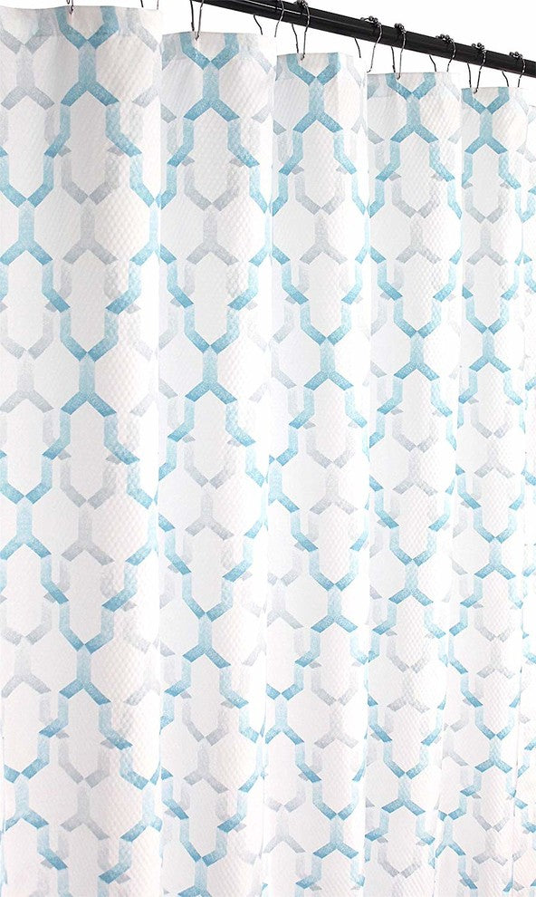 Charlton Fabric Shower Curtain: Geometric Design, Aqua