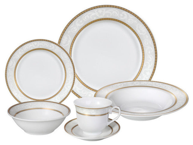 24 Piece Fine Wavy Edge Porcelain Dinnerware Set, Amelia design, Amelia