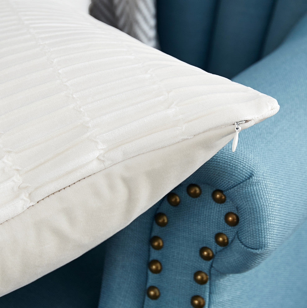 Pleated Velvet Pillow Covers, Set of 2, Gardenia, 14"x26"