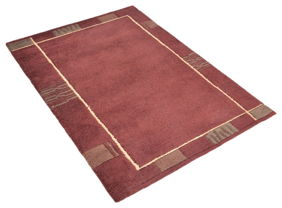 Hand Knotted Tibbati Wool Area Rug Contemporary Red