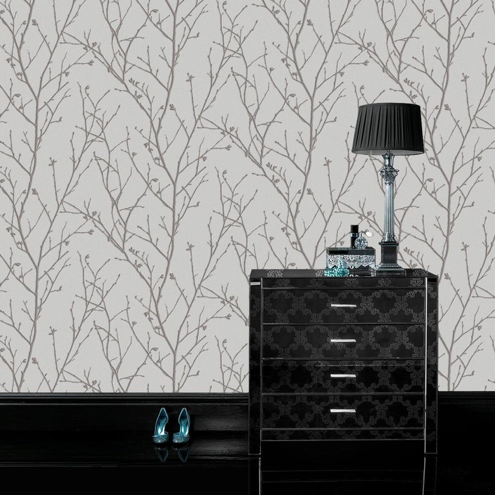 Water Silk Sprig Silver Wallpaper, 20x396