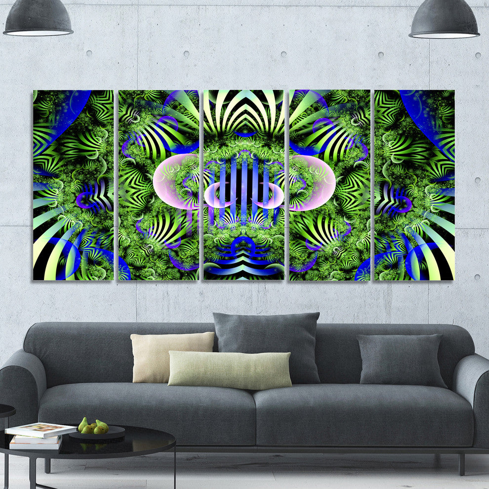 Green Magical Fairy Pattern, Floral Canvas Art Print, 60"x28", 5 Panels