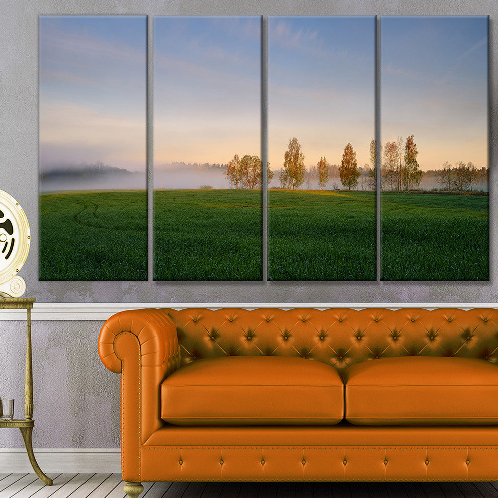 Foggy Early Morning Panorama, Landscape Canvas Art Print, 48"x28", 4 Panels