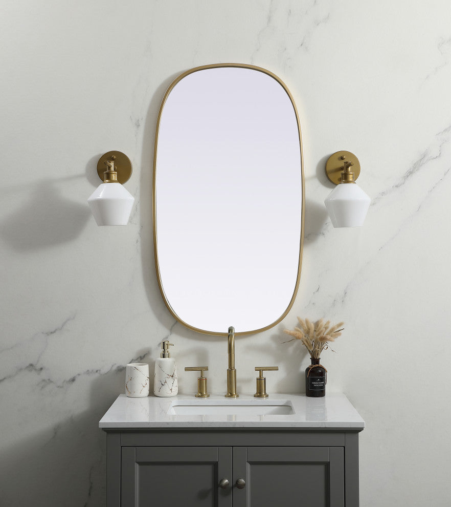 Metal Frame Oval Mirror 20X36 Inch, Brass