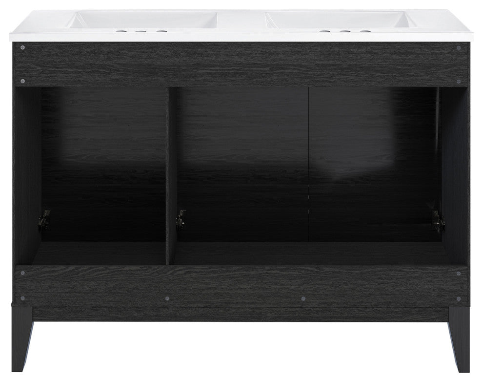 Cascade 48" Black Oak, Bathroom Vanity With White, 3-Hole Sink Top