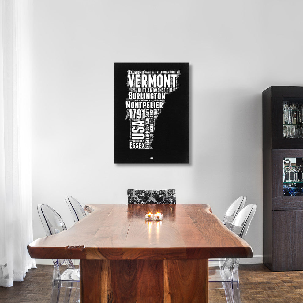 "Vermont Black and White Map" Fine Art Print