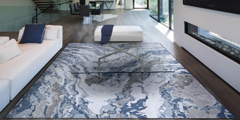 Serenity Abstract Marble Area Rug, Grey-Opal, 2'2"x7'10" Runner