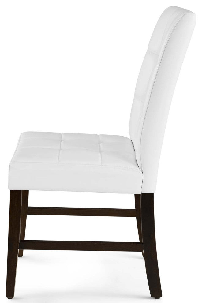 Tufted Side Dining Chair, Set of 2, Faux Leather, Wood, White, Modern, Bistro