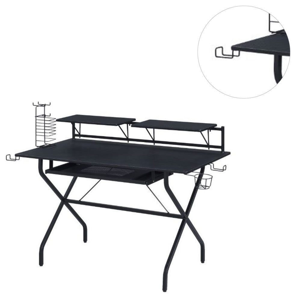 Metal Computer Desk With 2 Monitors, Black