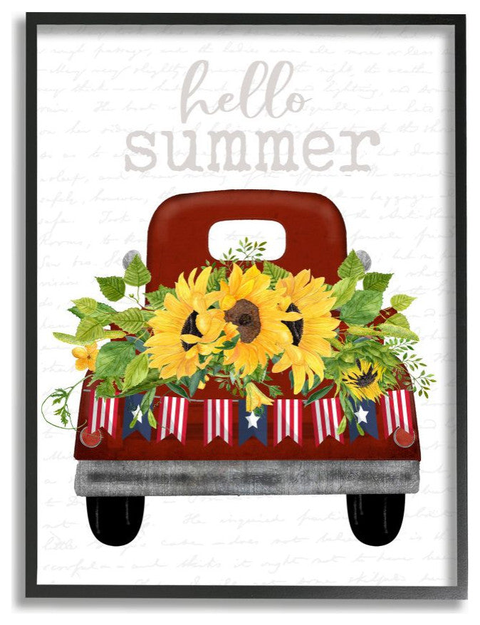 Hello Summer Quote Sunflower Flower Patriotic Truck ,1pc, each 16 x 20