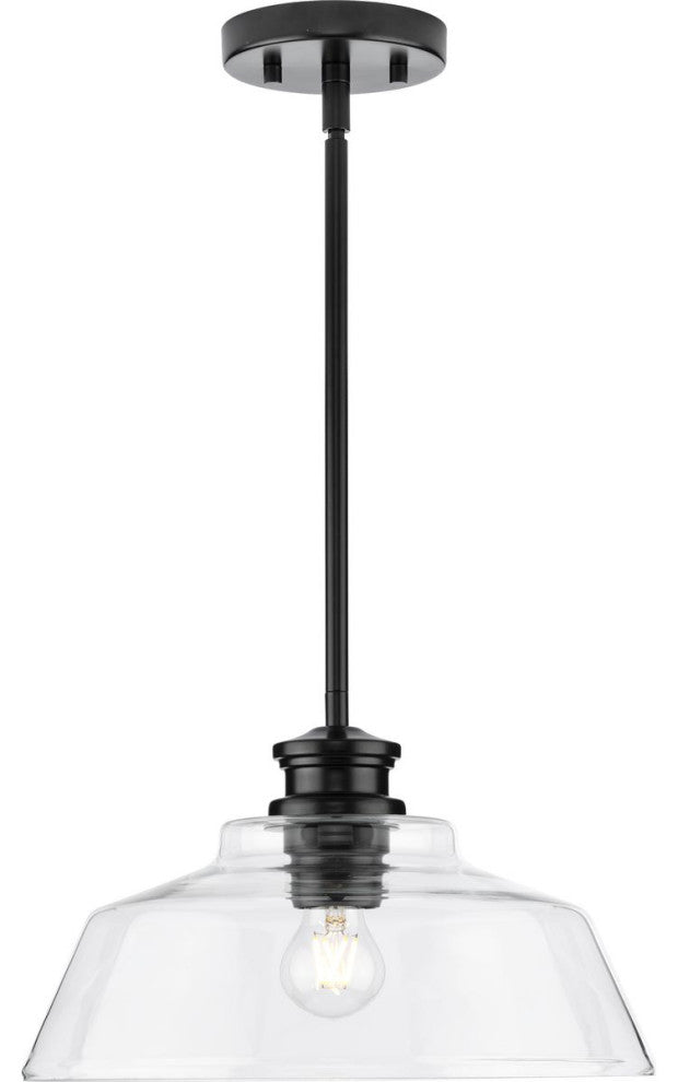 Singleton 1-Light 14" Matte Black Medium Pendant Light With Clear Glass Shade