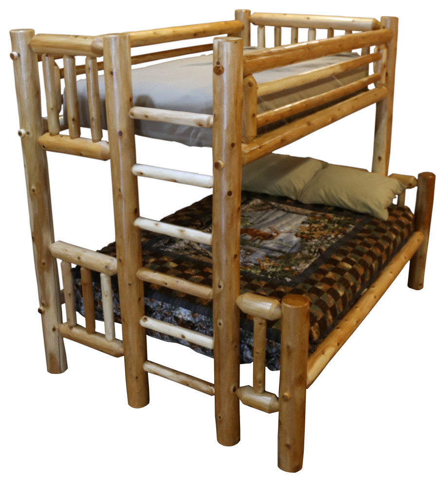 White Cedar Log Bunk Bed, Full Over Queen