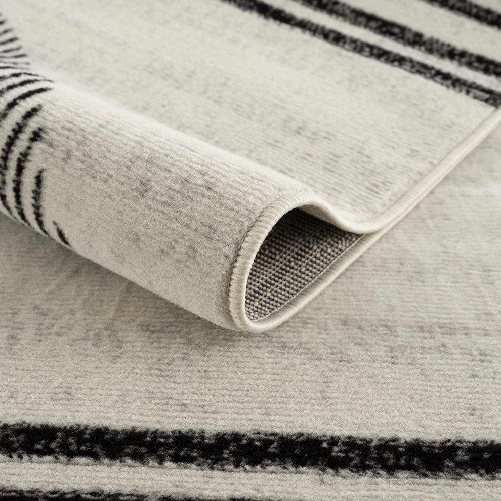 Hauteloom Angus Abstract Area Rug, Black/Charcoal/Light Gray, 5'3" Round