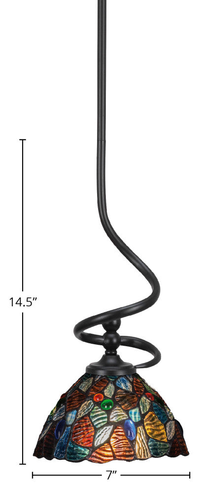 Capri Stem Mini Pendant In Matte Black Finish With 7" Blue Mosaic Art Glass