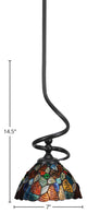 Capri Stem Mini Pendant In Matte Black Finish With 7" Blue Mosaic Art Glass