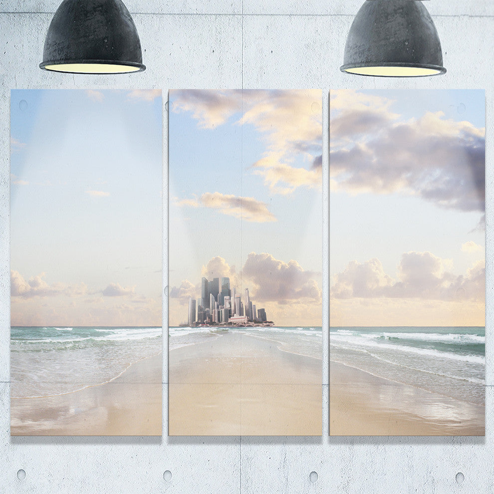 "Road along the Beach to City" Metal Wall Art, 3 Panels, 36"x28"